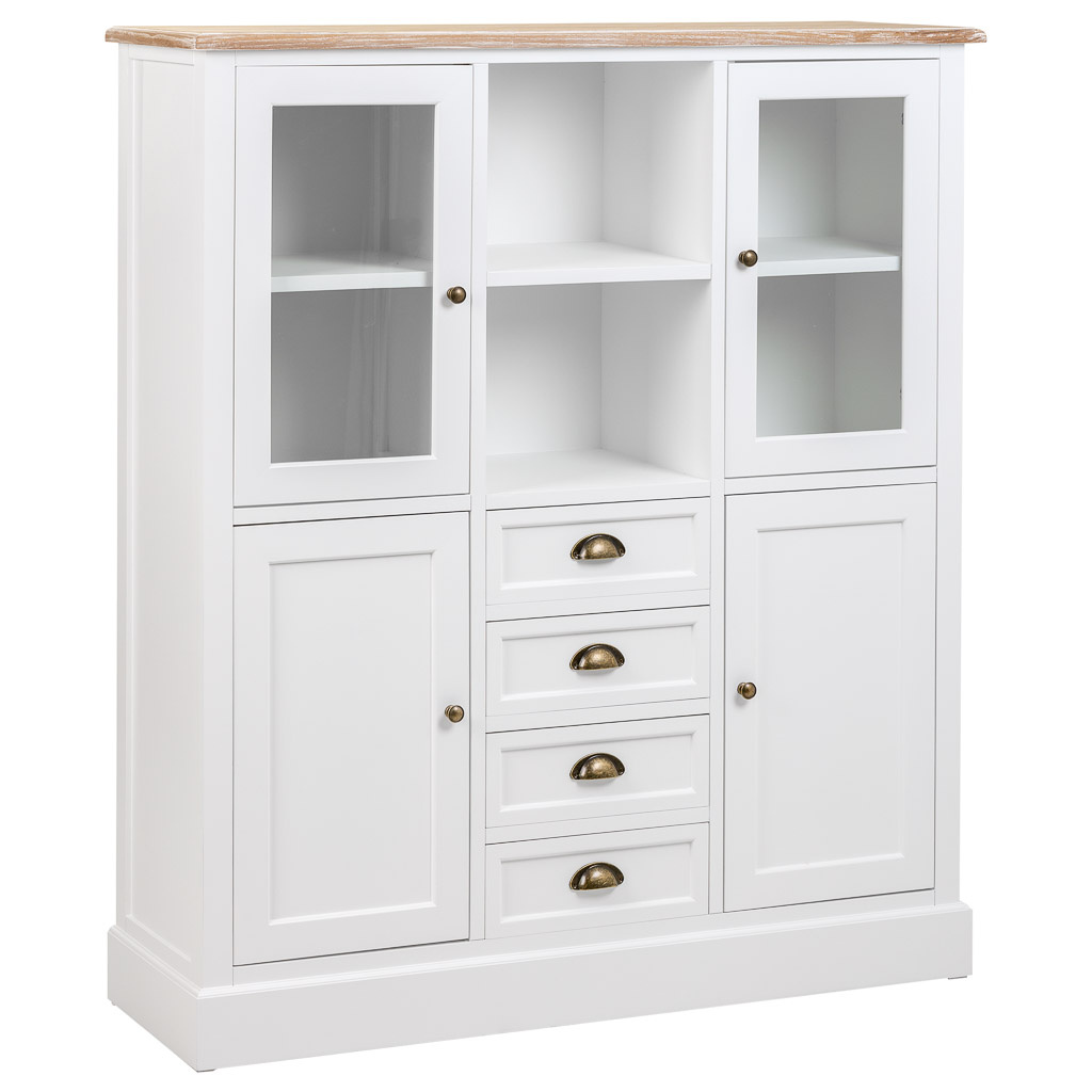 WANDERLUST DECO Vitrina de Madera Blanca 4 Puertas 4 Cajones - Almacena y Exhibe Objetos Decorativos