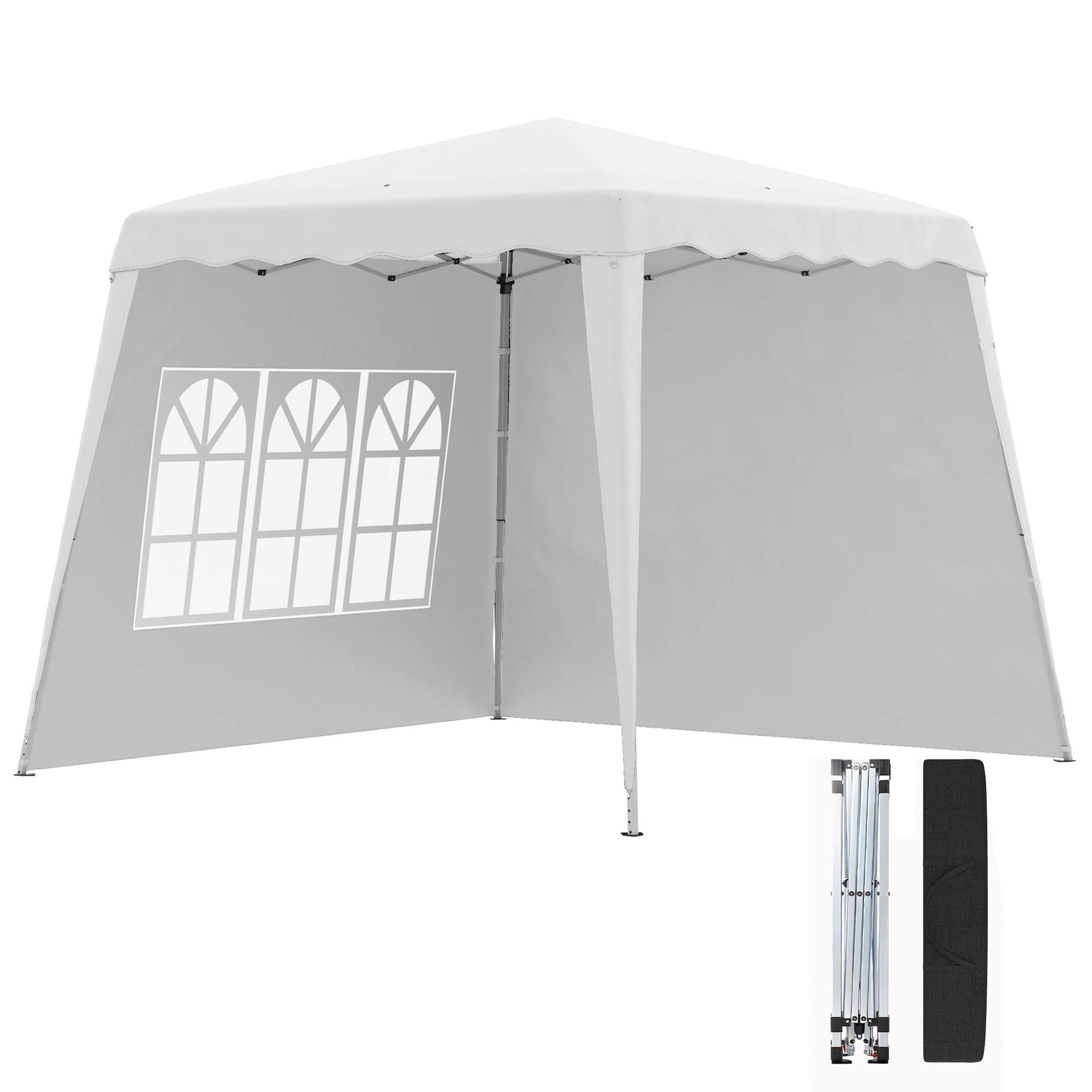 Outsunny Carpa Plegable Pop-up 3x3 m Cenador Pabellón de Jardín con 2 Paredes Laterales Altura Ajustable y Bolsa de Transporte Protección UV50+ Impermeable Gazebo para Camping Fiestas Exterior Blanco