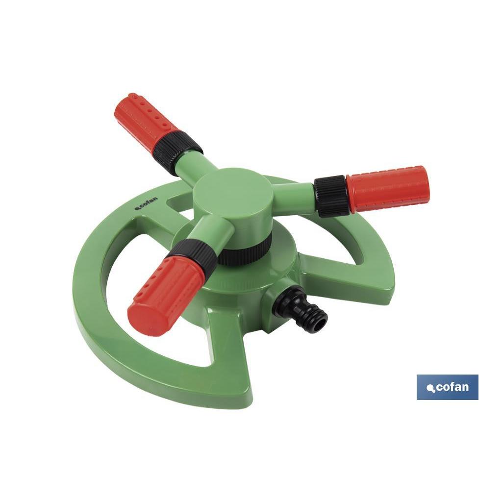 Cofan Aspersor Rotacional de 3 Brazos con Base Estática para Jardines y Huertos