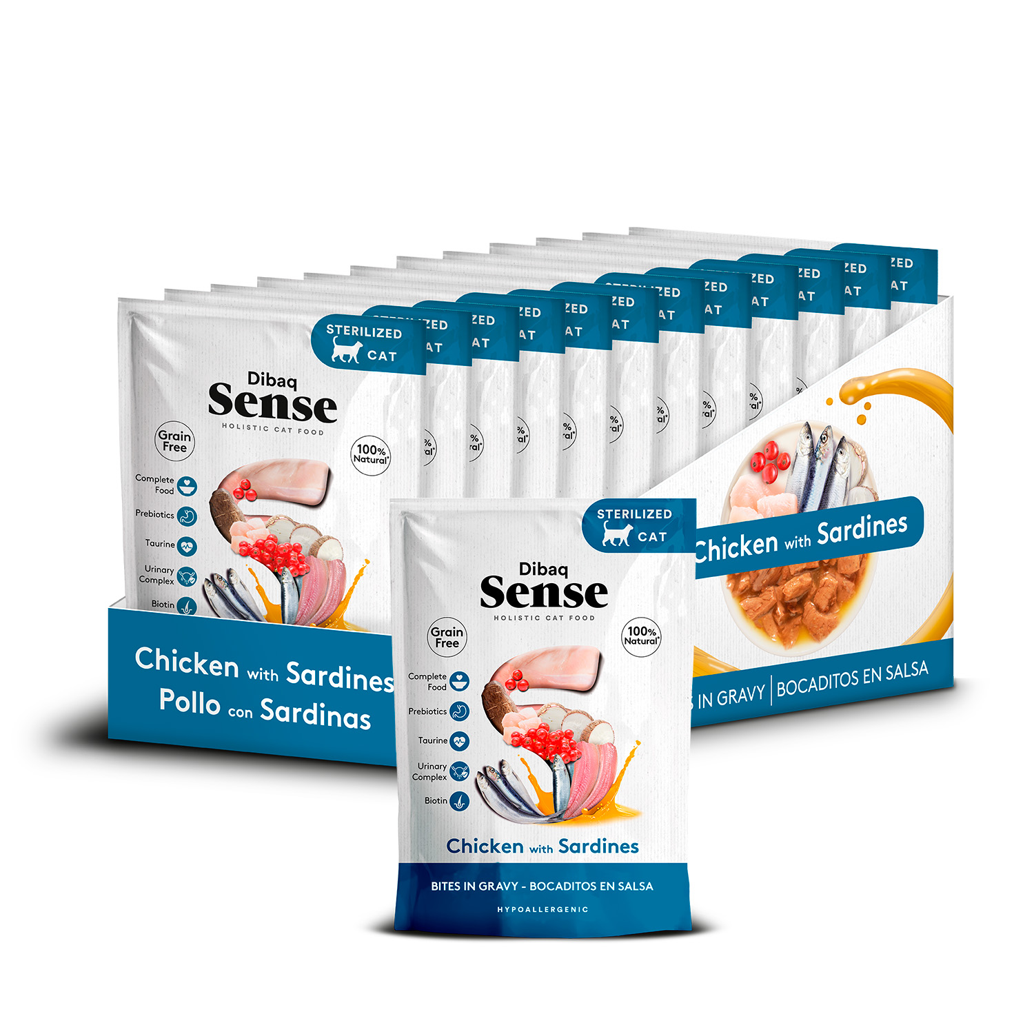 Dibaq Sense Bocaditos en salsa Pollo con Sardinas pack 12 uds x 100 gr
