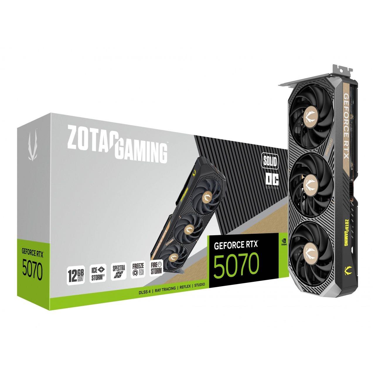 Zotac - Tarjeta gráfica GeForce RTX 5070 SOLID OC 12 GB GDDR7 para gaming y creación de contenido, con refrigeración IceStorm 2.0 y soporte G-SYNC