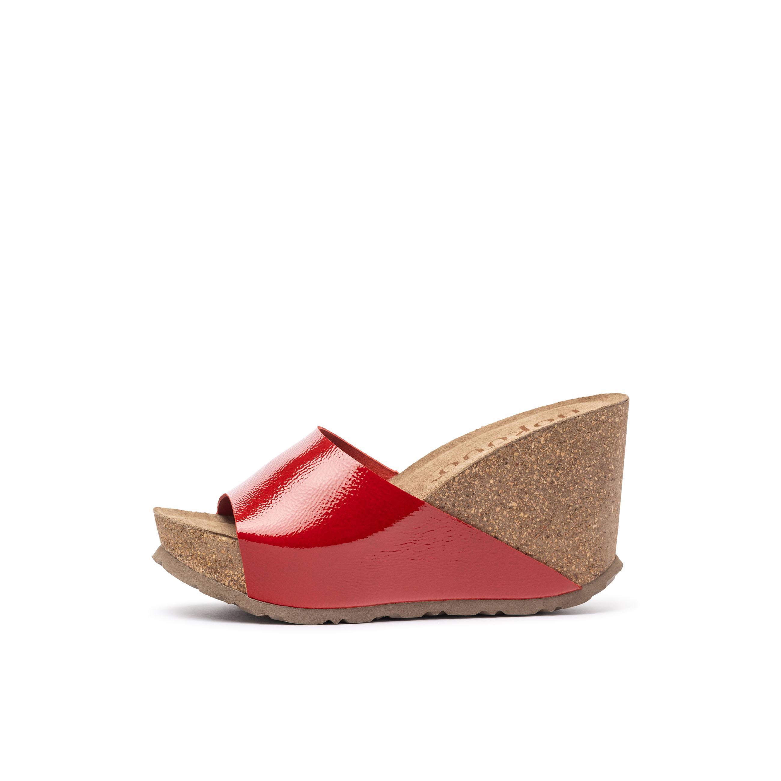 YOKONO Sandalia cuña CORFU-253 ROJO | Zapatos mujer Primavera-Verano | Piel vacuna  Naplax | 8 CM