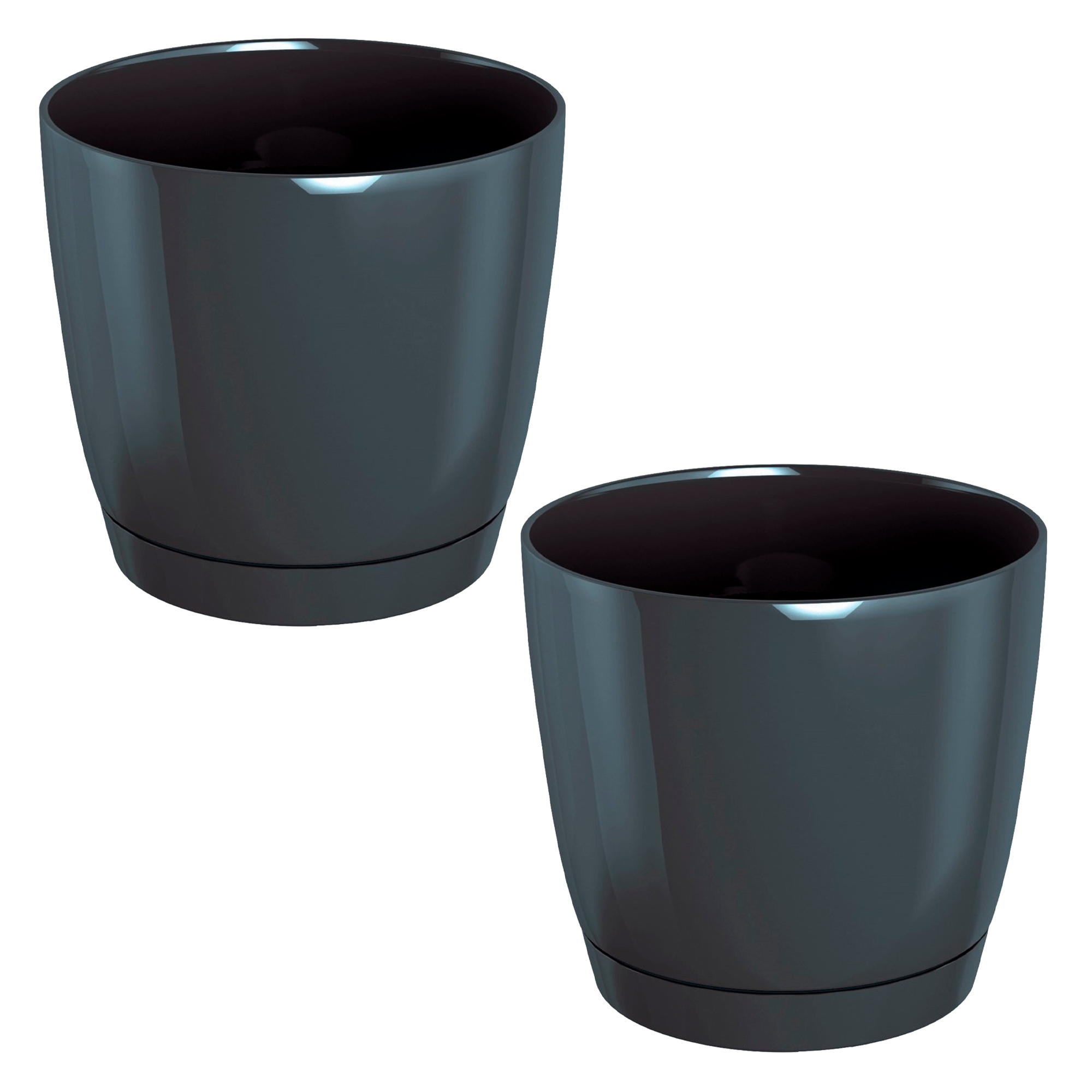 2x Maceta redonda de plastico WELLHOME Coubi Round P en color grafito 10 (largo) x 10 (ancho) x 9,2 (altura) cm