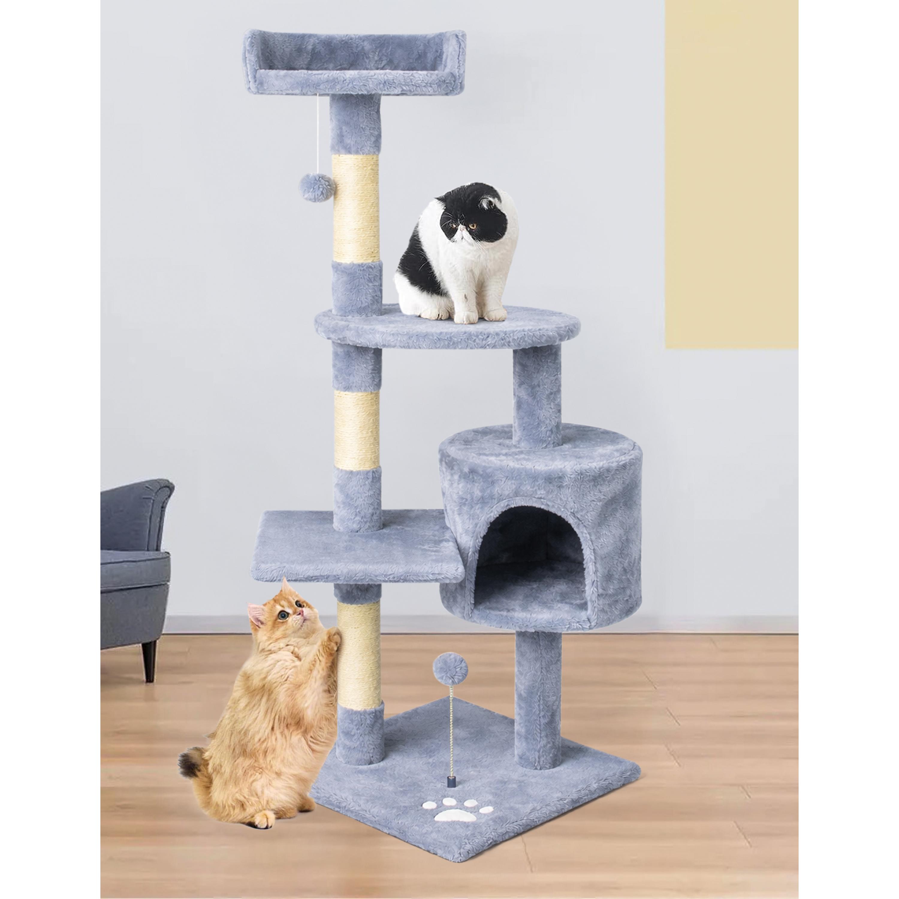 Árbol Rascador para Gatos de Esquina 116 cm en Gris Oscuro  con Cueva Grande, Plataformas y Bola Colgante – Torre Multi-Nivel Estable y Suave