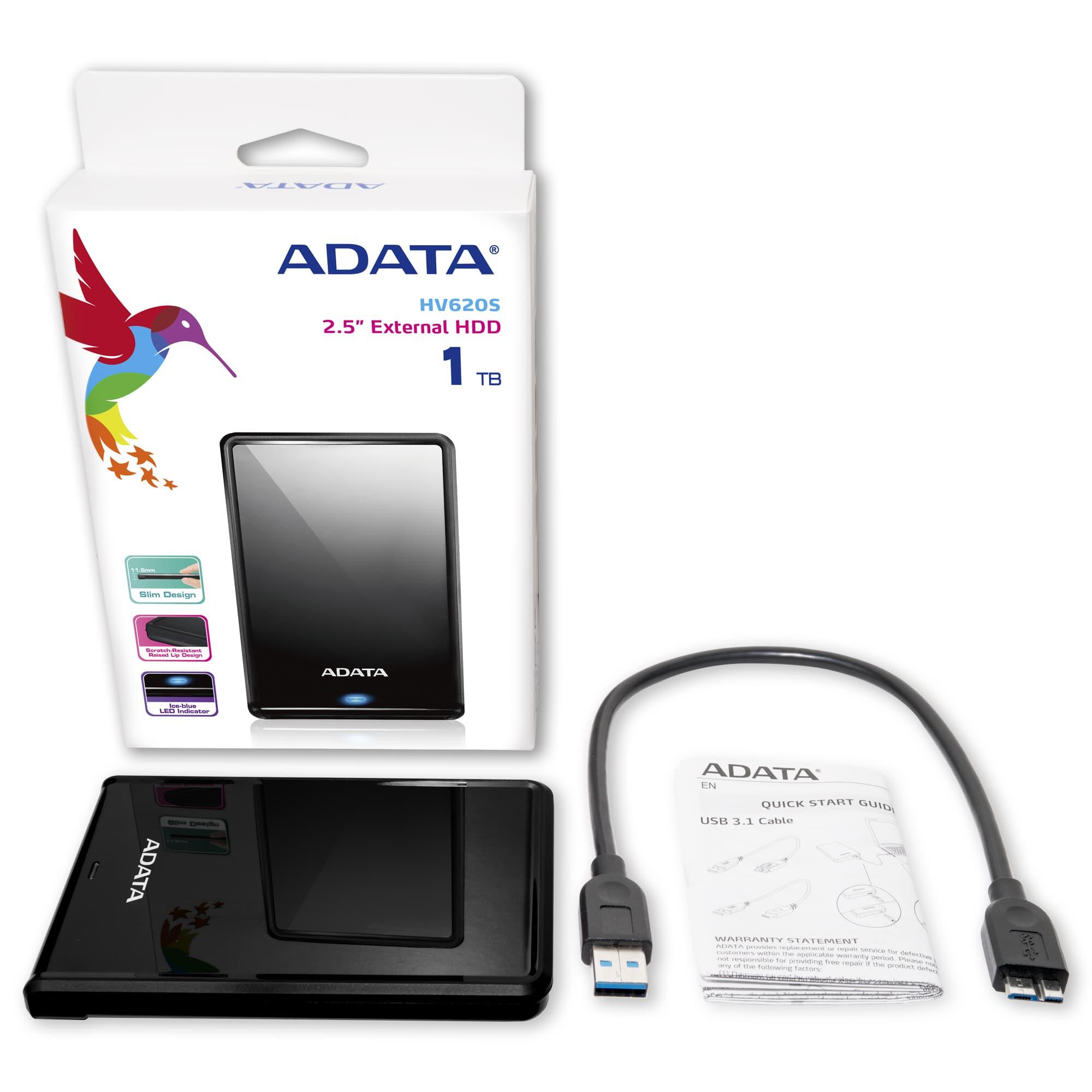 Adata ADATA AHV620S-1TU3-CBK Disco Duro Externo 1TB USB 3.1 Negro Delgado