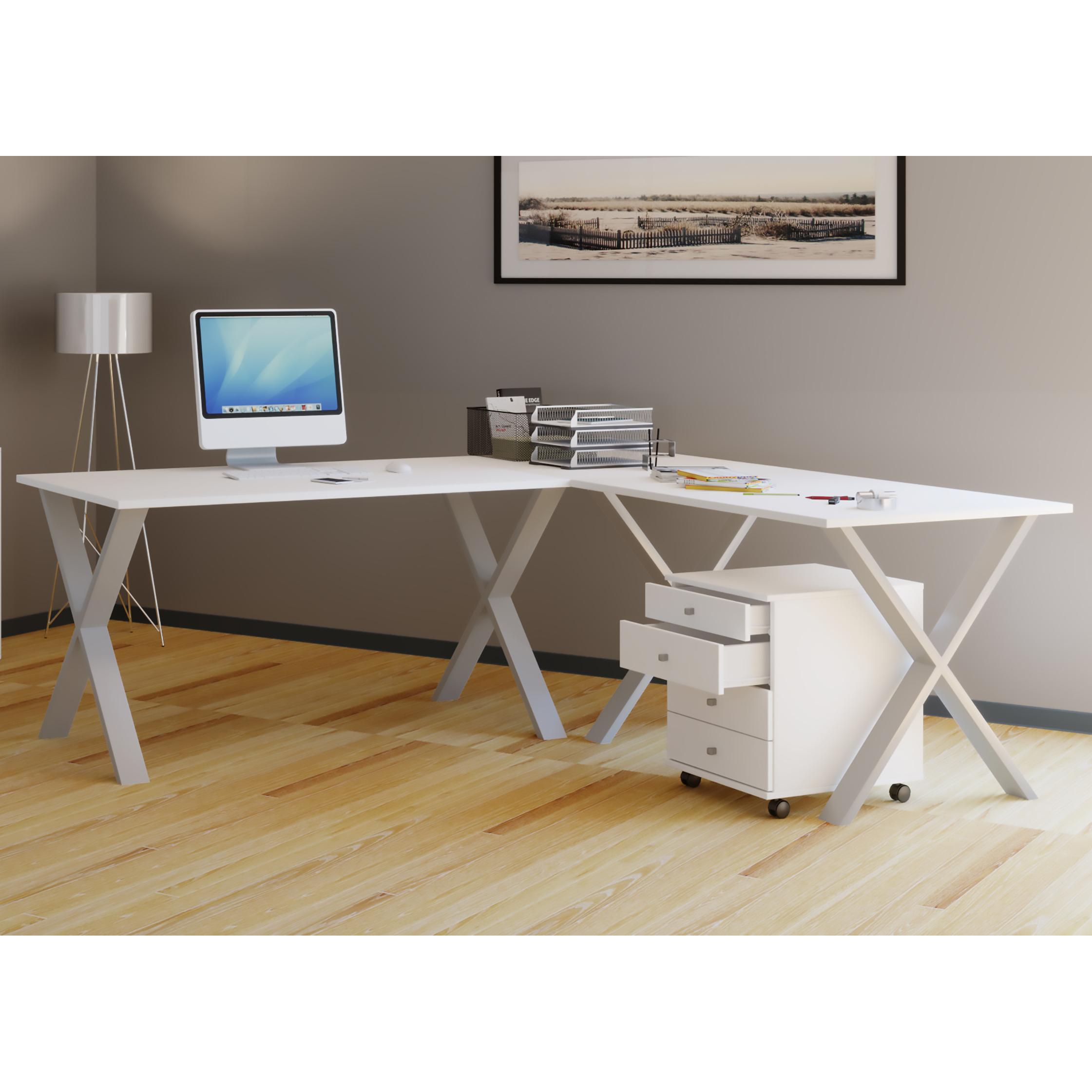 VCM Holz Schreibtisch | Eckschreibtisch schlicht | 220x160 | L Form links oder rechts | Arbeitstisch Platte 80 cm tief | Computertisch Büromöbel - Lona X