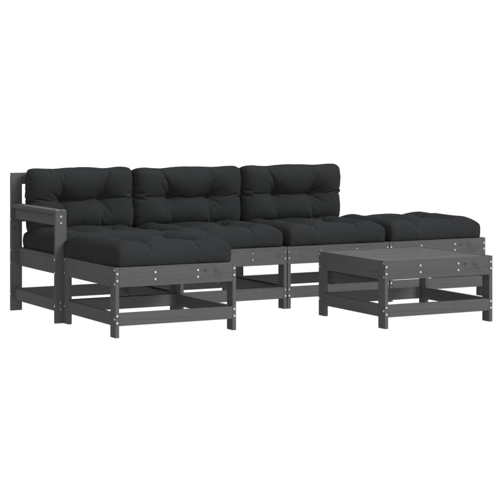 vidaXL Juego de muebles de jardín 6 pzas y cojines madera maciza gris