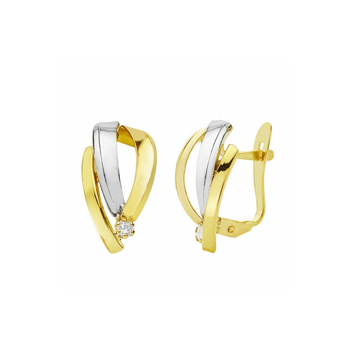Pendientes Oro Bicolor 18k mujer 15 mm. bandas onduladas