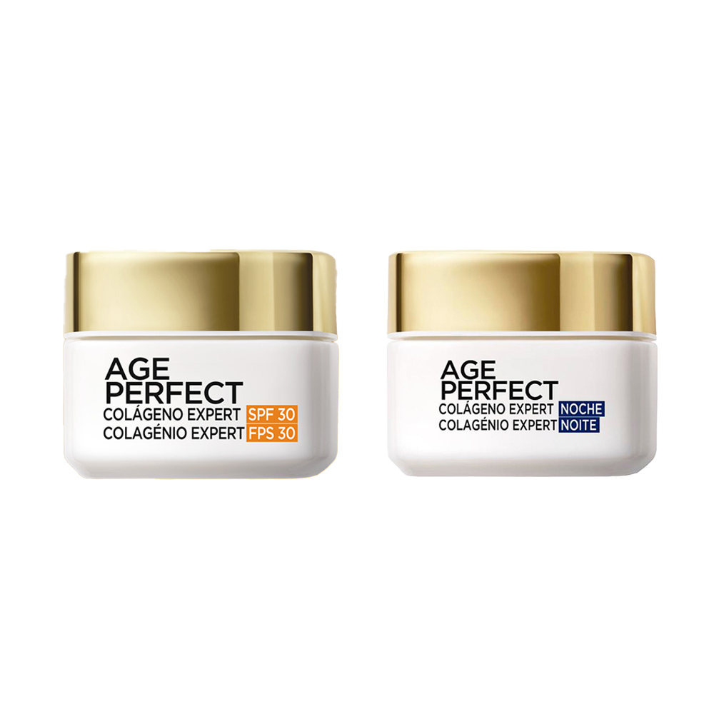 LOreal Paris | Age Perfect Colágeno Expert Crema de Noche Reafirmante para Pieles Maduras - 50ml + Crema de Día - 50ml