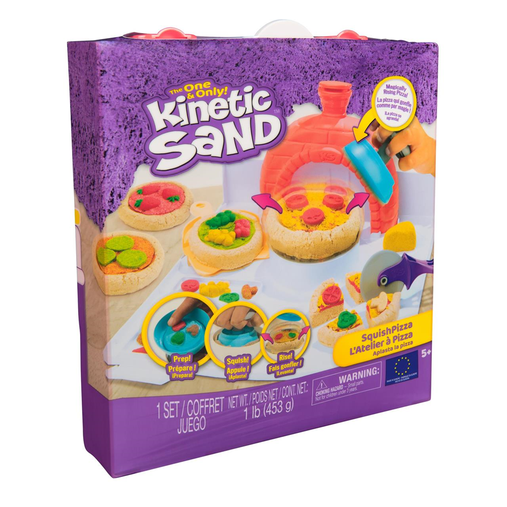 Juego Arena moldeable Kinetic Sand Squish Pizza. 27,94x25,4x5,08 cm. (Spin Master 6072551)