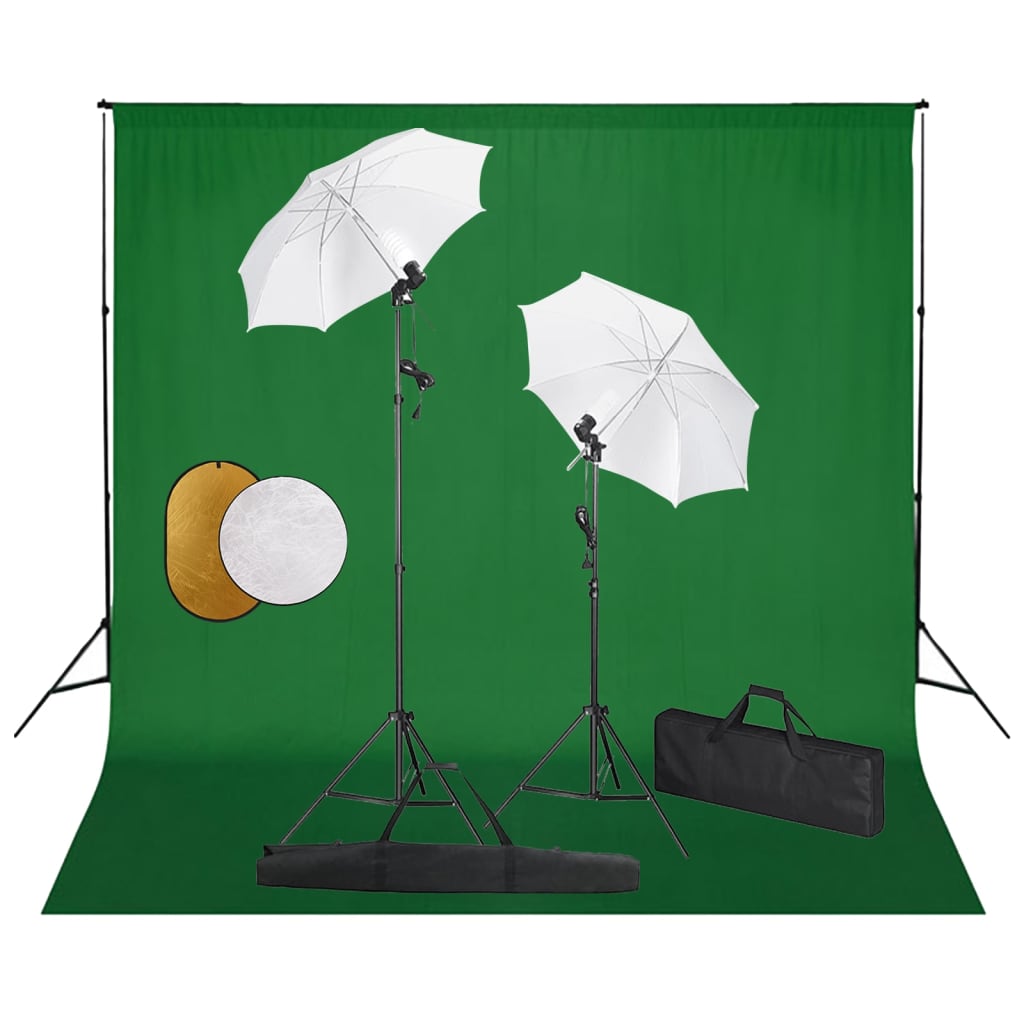 vidaXL Kit Estudio Fotográfico Lámparas Sombrillas Fondo y Reflector Soporte Color Verde,  Blanco,  Negro y mas