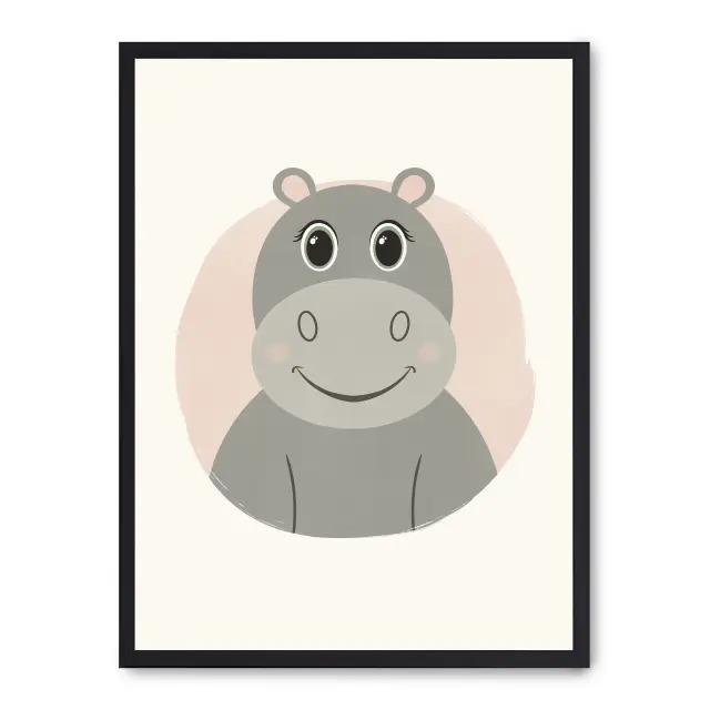 Cuadro hippo i 30x40cm, Póster impreso en papel de primera calidad de 180gr, montado sobre marco de madera MDF acabado en negro., Infantil - Bebé