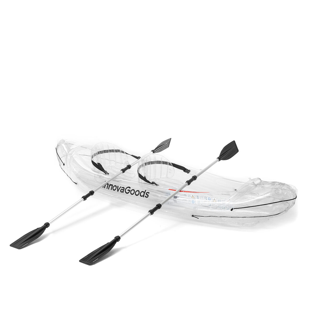 InnovaGoods® Kayak Hinchable 2 plazas, Kayak Hinchable Transparente 312Cm, Kayak Hinchable con 3 cámaras de Aire, 2 Asas de Transporte, 2 remos Desmontables, 2 Asientos hinchables, hinchador Manual.