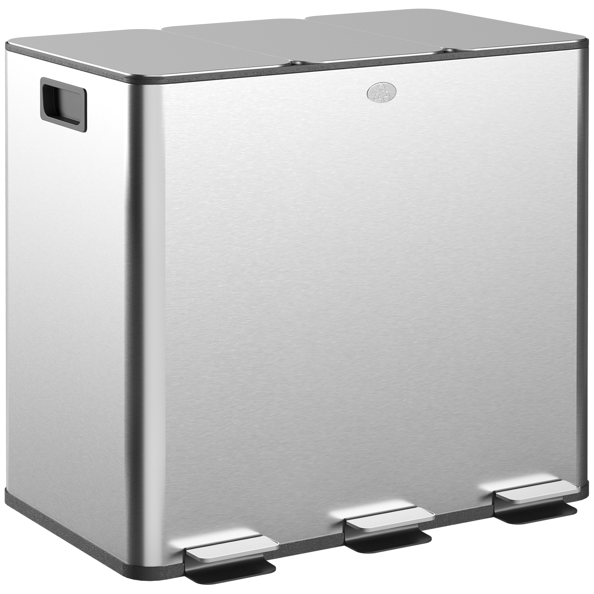 HOMCOM Cubo de Basura de Cocina con 3 Compartimentos Papelera de Cocina de Acero Inoxidable con Pedales Tapas de Cierre Suave y Cubo Extraíble para Dormitorio Oficina Salón Plata
