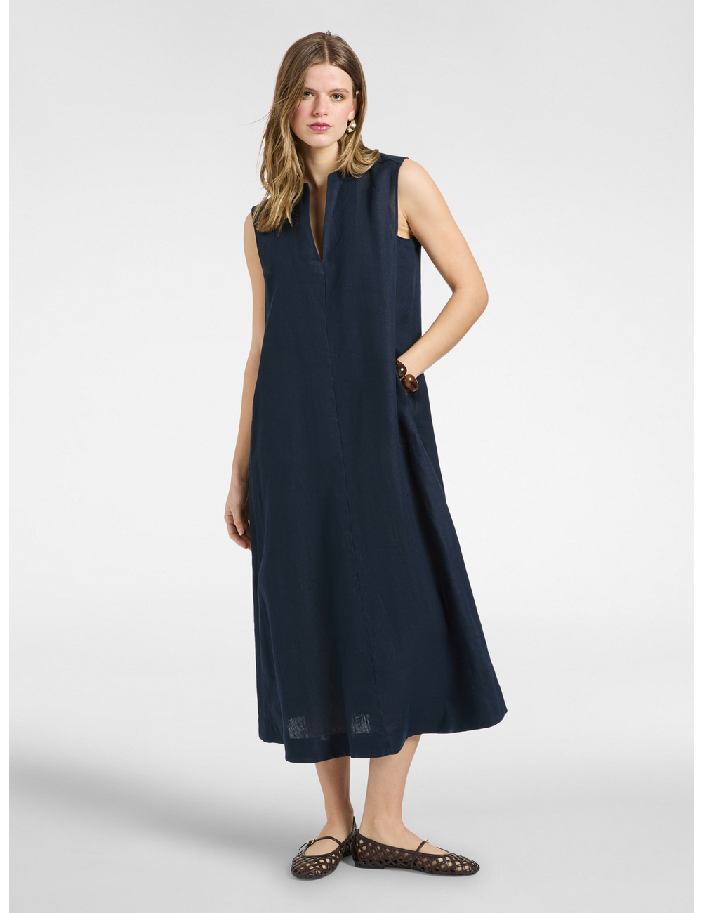 Elena Mirò - Vestido largo de lino con escote en V