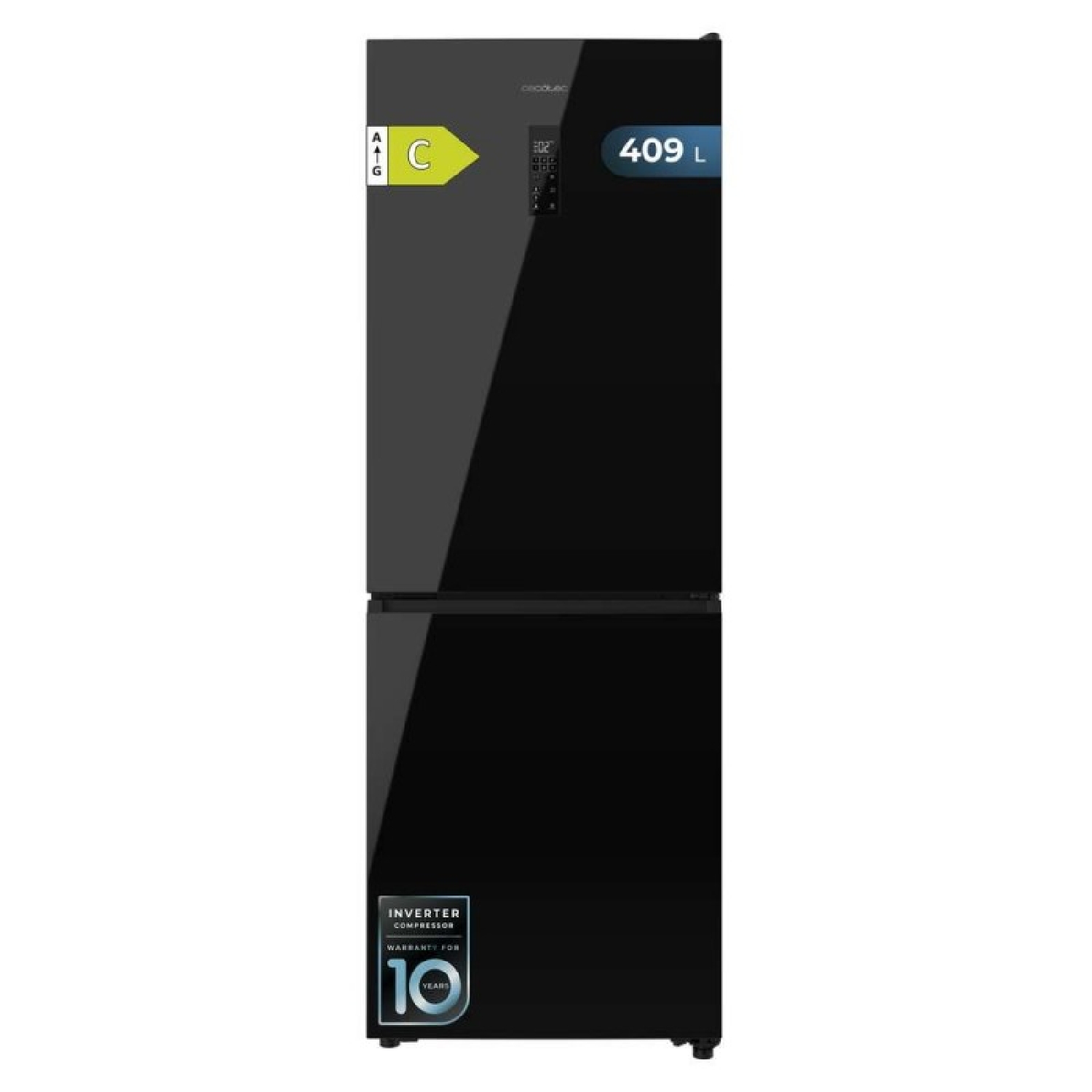 Cecotec Frigorífico Combi 409L Total No Frost Bolero CoolMarket Combi 409 Black Glass C. Altura 185cm, MAX INSIDE con VIP Tech