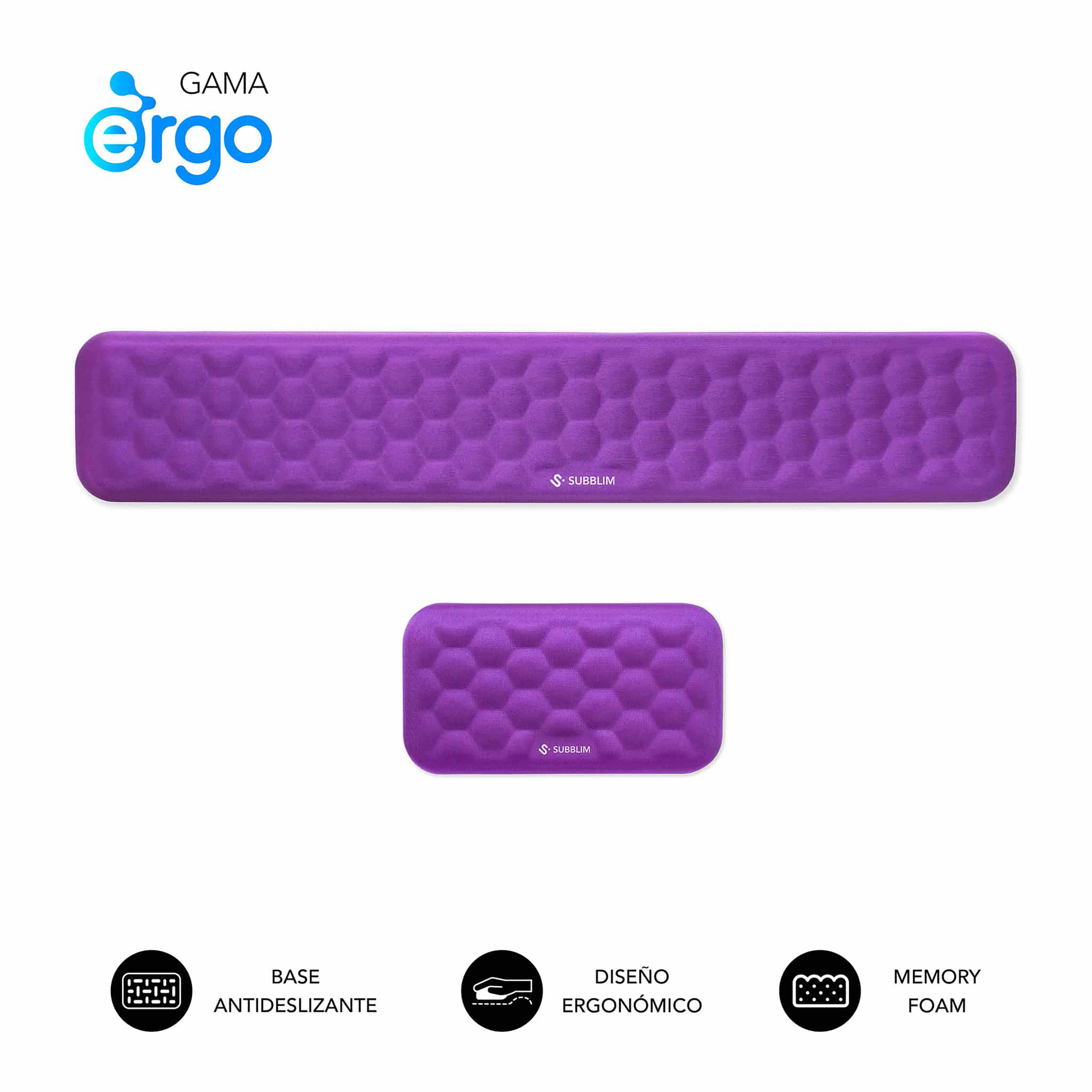 Subblim pack ergo airpadding teclado+ratón wrist rest purple