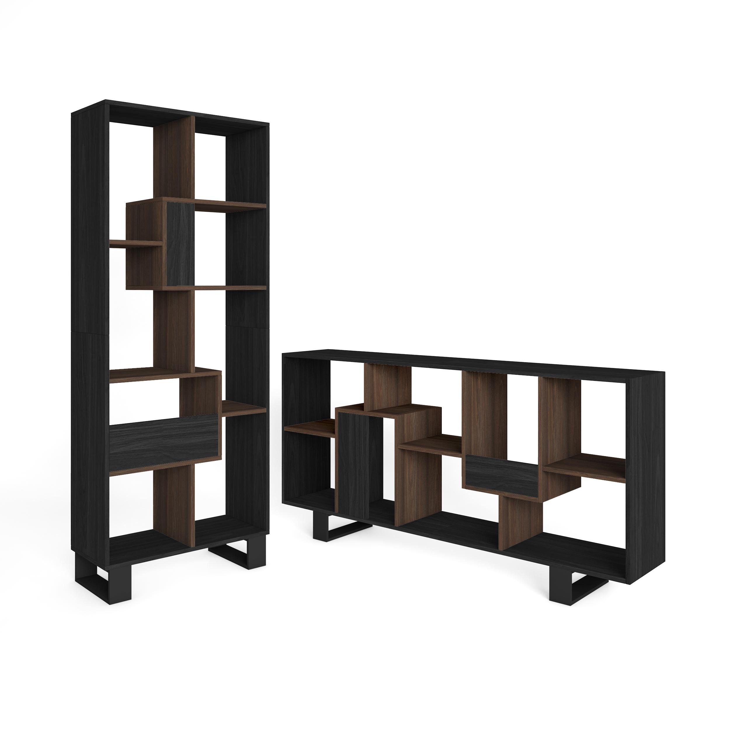 Skraut Home, Librería estantería, Estanteria libros de pared, 67x31x174cm, Diseño industrial, Estilo Moderno, Negro y Roble oscuro