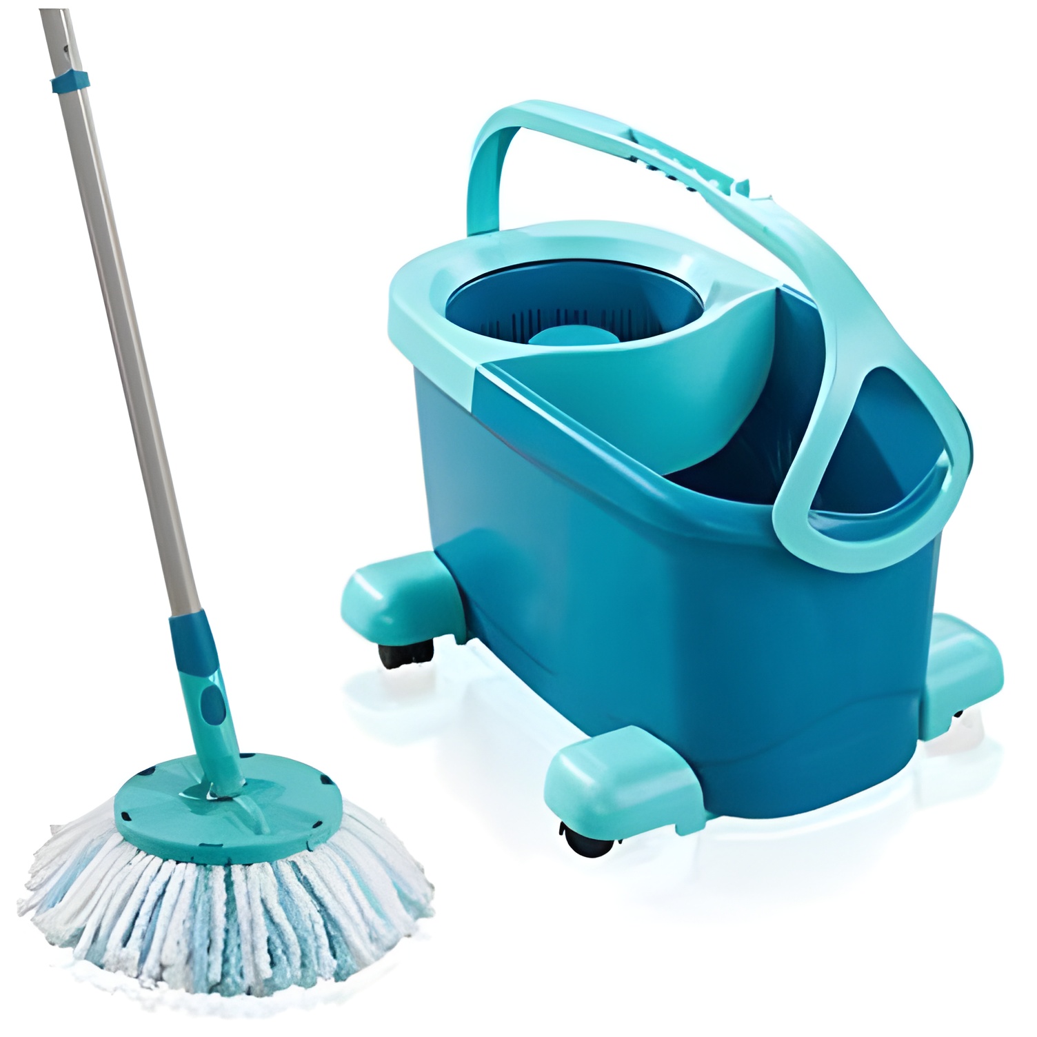 Leifheit Set de Fregona Rotatoria Clean Twist Disc Mop Ergo Mobile 2.0 con Ruedas y Cabezal Micro Duo
