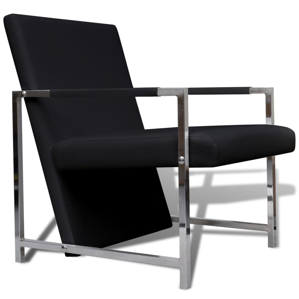 vidaXL Sillón con patas cromadas cuero sintético Negro, Blanco, Sillon Dormitorio Sillon Comodos Silla Relax Sillón Sofá