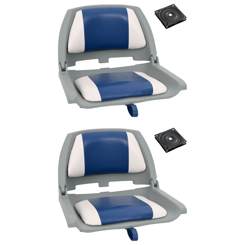 vidaXL Set asientos plegables para barco 4 uds con cojín blanco y azul