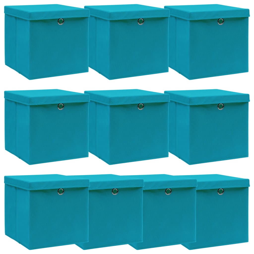 vidaXL Cajas de Almacenaje con Tapas Cofres Plegables 10 uds Tela Color Rojo oscuro ,  Azul bebé ,  Amarillo y mas