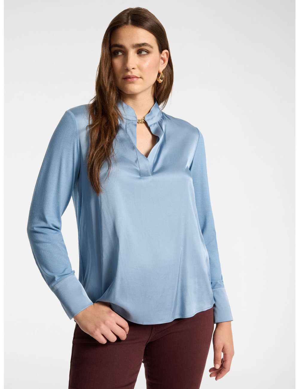 Elena Mirò - Camiseta de viscosa con cuello mao