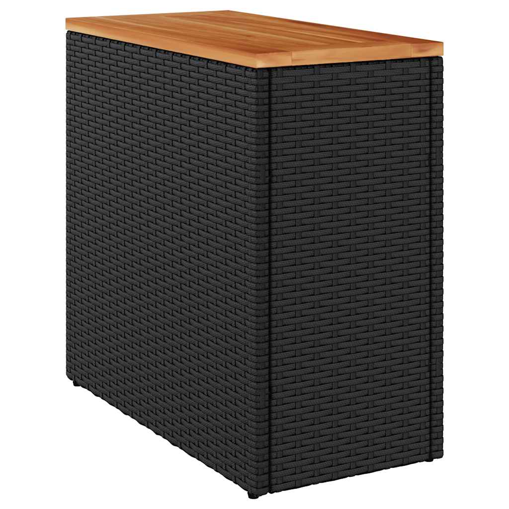 vidaXL Mesa auxiliar de jardín con tablero de madera, color negro, 58 x 27,5 x 55 cm, ratán sintético