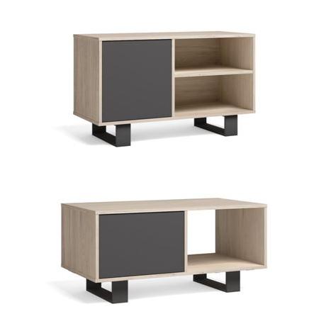 Skraut Home, Conjunto de Salón, Modelo Wind, Mueble de Televisión 95x40x57cm, Mesa de centro con doble puerta 92x50x45cm, Varios colores disponibles