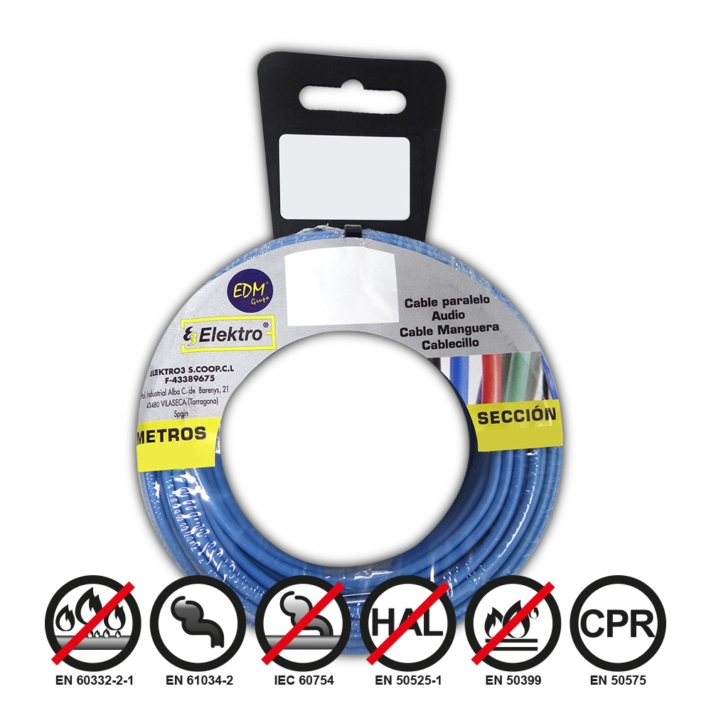Edm Carrete Cablecillo Flexible 4mm Azul 10 Mts Libre de Halógenos para Ordenadores