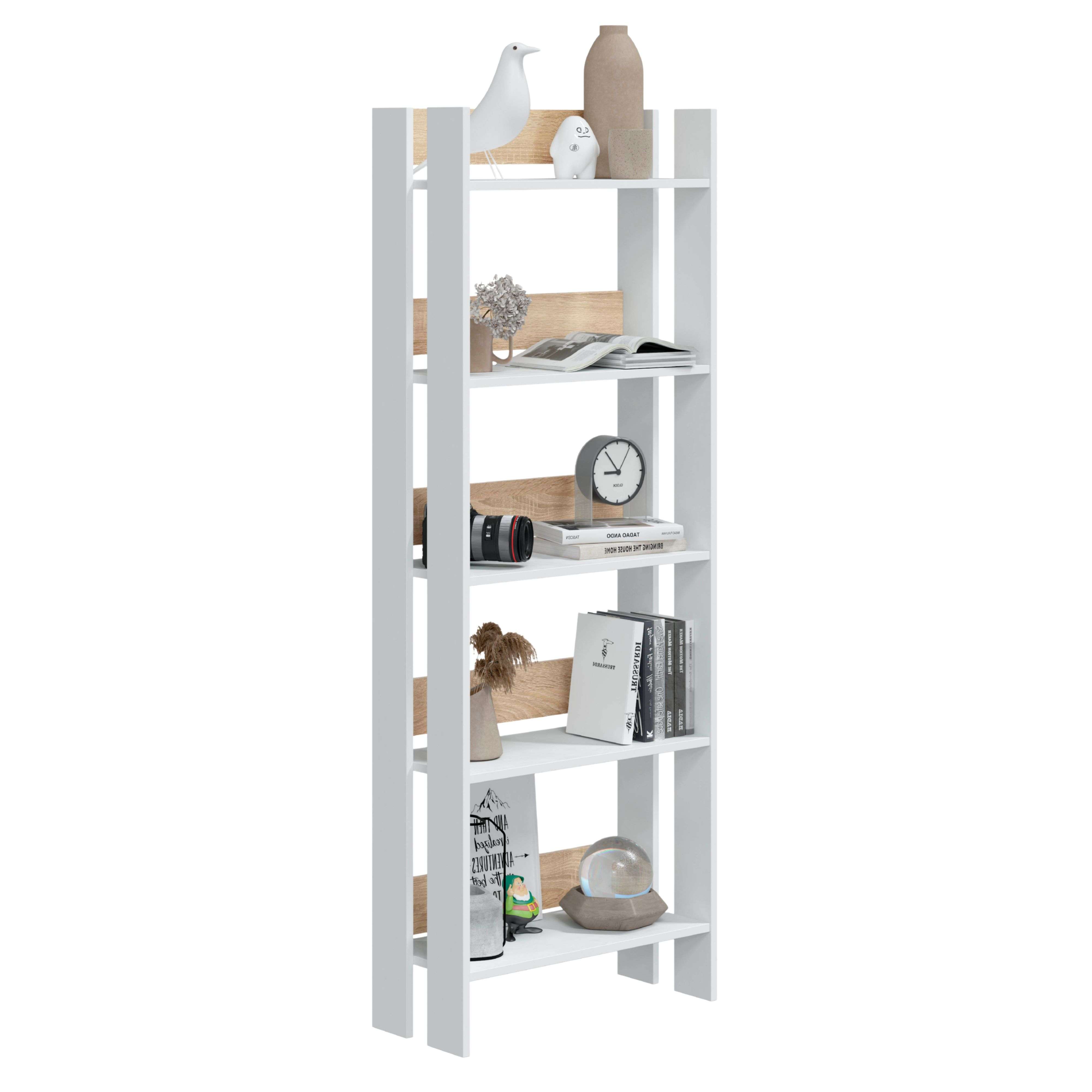 Miroytengo Estantería Librería Oficina Salón Comedor Madeira Roble Canadian y Blanco Artik 170x57x27 cm