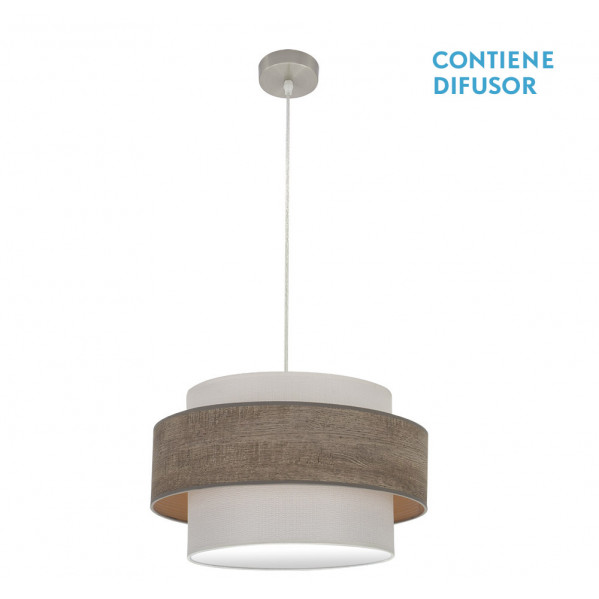 Colgante myriam 2xe27 niquel/madera gris regx50x50 cm