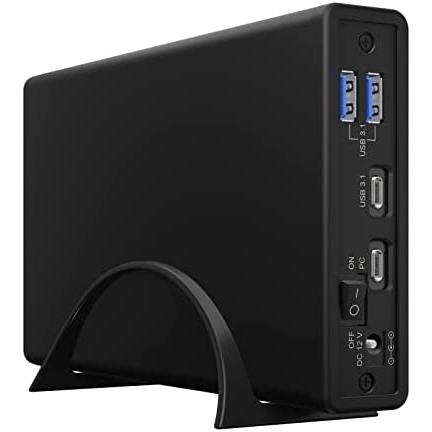 Raidsonic Caja de Disco Duro USB-C con Hub USB para SSD y HDD de 2,5" y 3,5", USB 3.2 (Gen 2), 10 Gbps, 1 USB-C, 2 USB-A, Base de Aluminio, Color Negro - Alta Velocidad de Transferencia