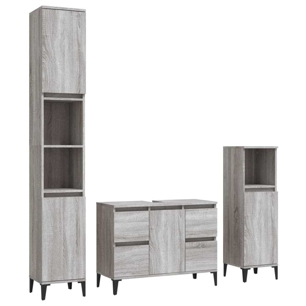 vidaXL Set de muebles de baño 3 pzas madera contrachapada gris sonoma