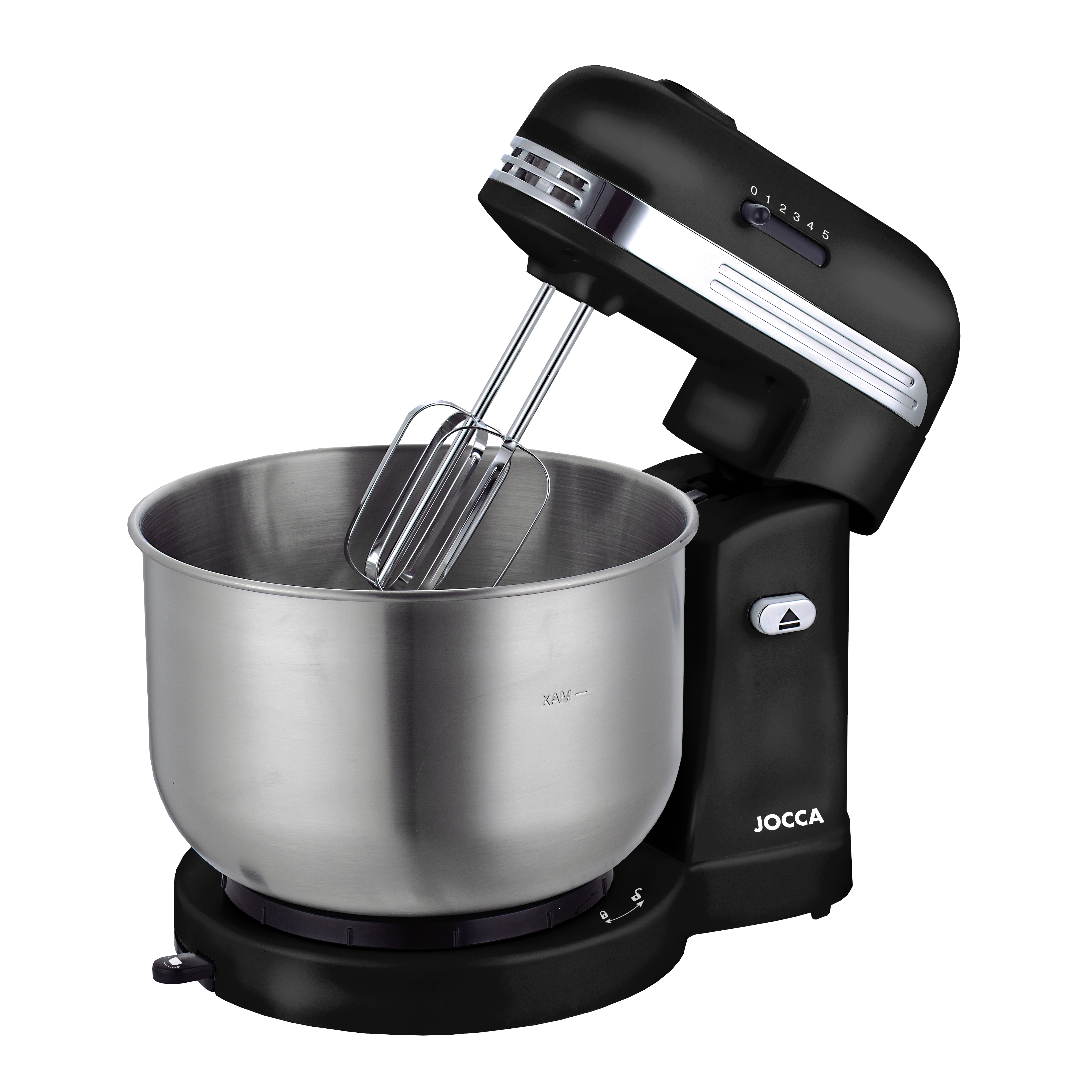 Batidora amasadora Jocca con bowl de acero inoxidable con capacidad de 3.5L y autorrotación, 5 velocidades, 2 varillas diferentes con empuje ajustable izquierda o derecha y 350W de potencia