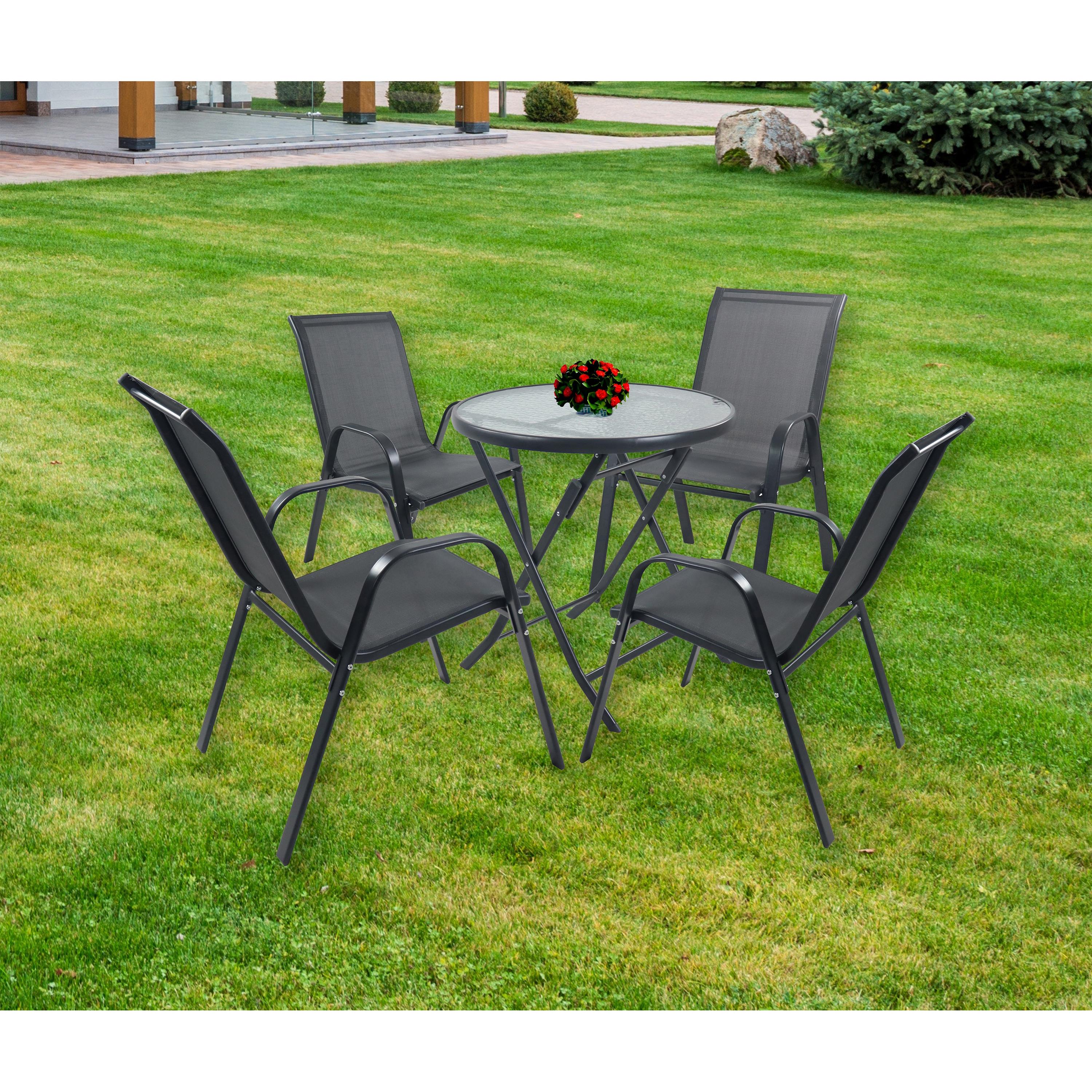 5 piezas muebles de jardín conjunto de jardín plegable apilable grupo de asientos grupo de comedor mesa de bistro apilable silla de respaldo alto conjunto Sonlas