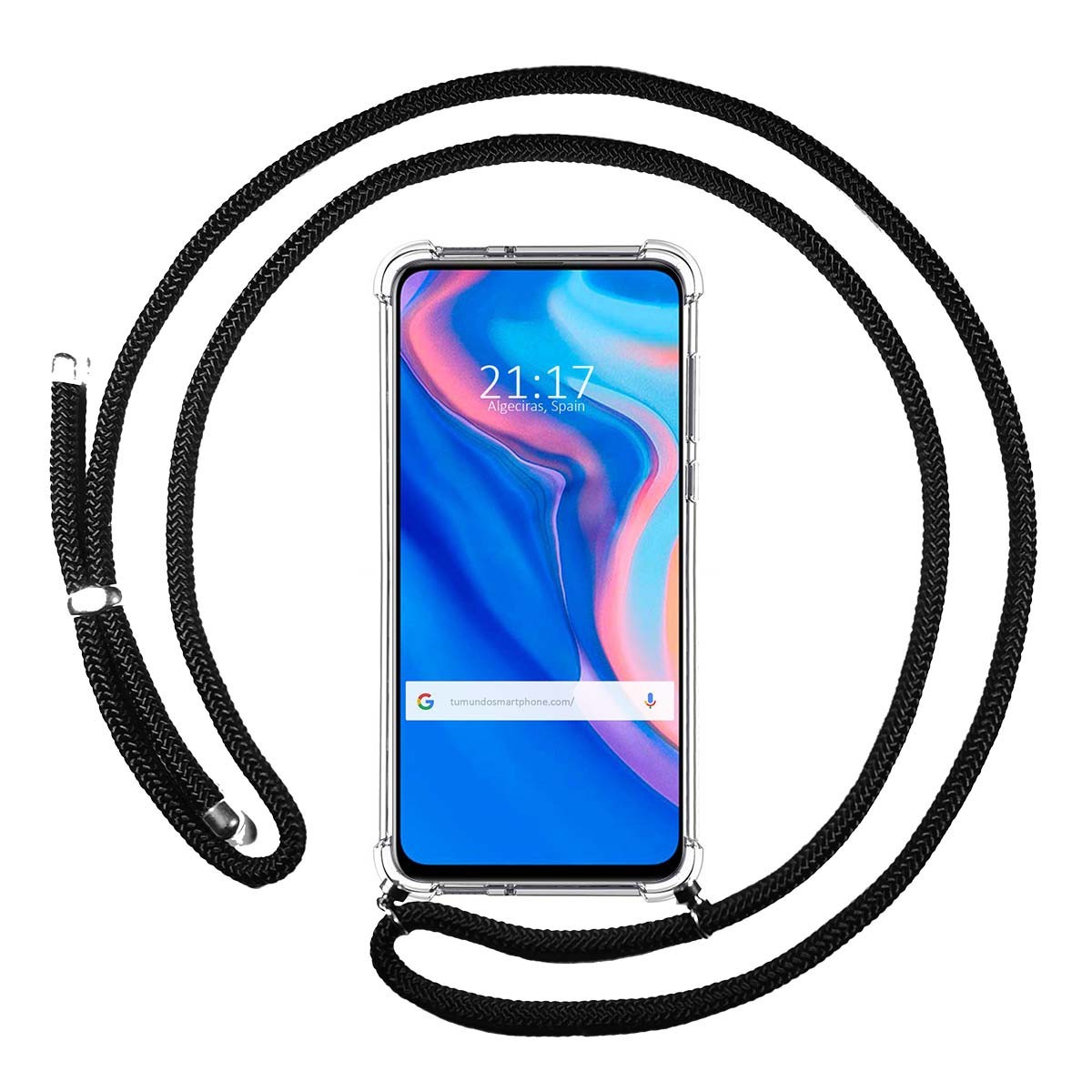 Tumundosmartphone Funda Colgante Transparente para Huawei P Smart Z con Cordon Negro