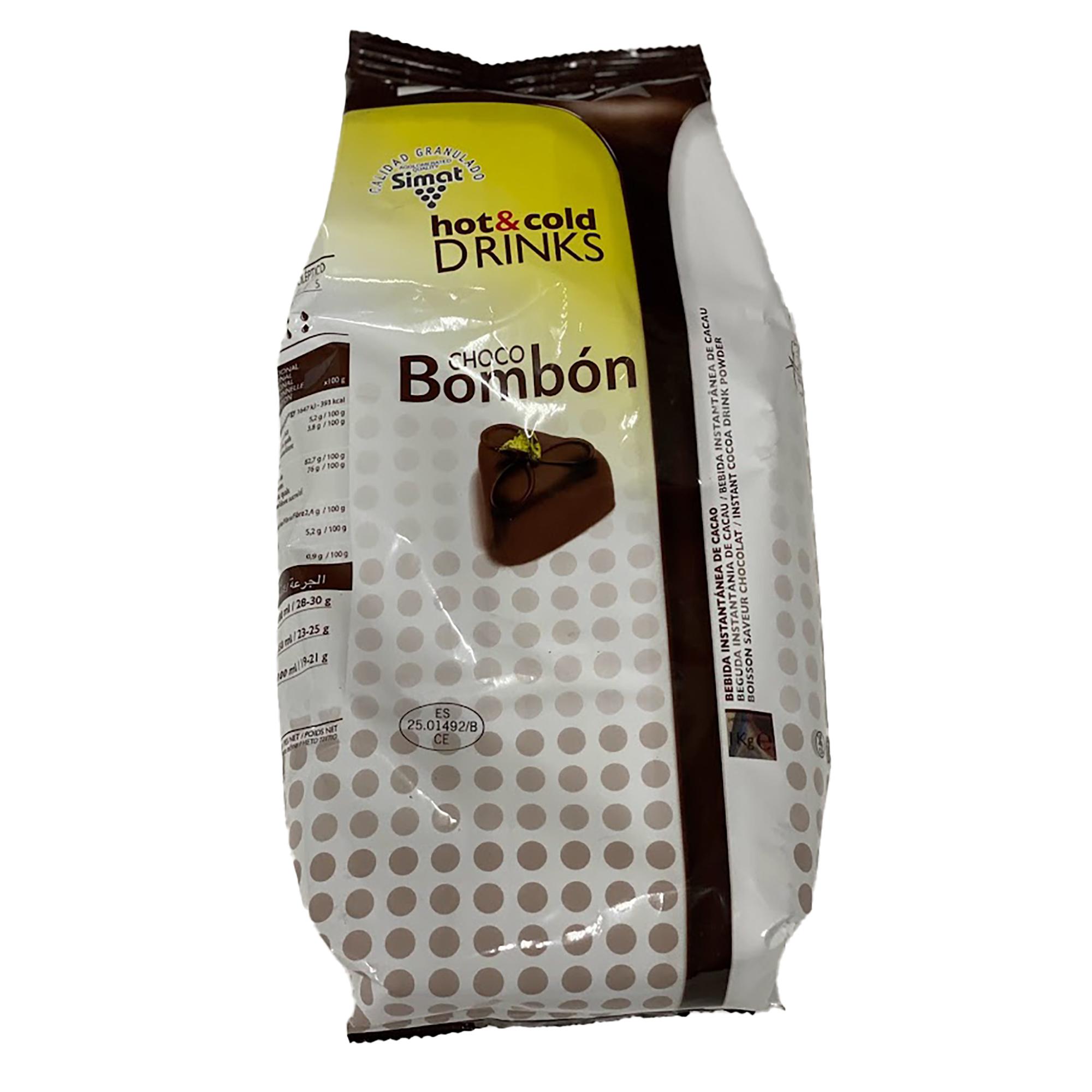 Simat Choco Bombon 1 kg - Preparado para Bebida al Cacao - 12 % Cacao puro - Caja de 10 paquetes de 1 kg.