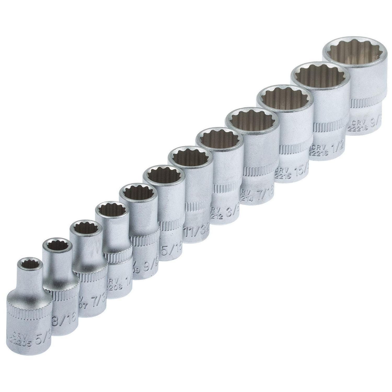 uego Vasos en Pulgadas Whitworth de 12 Caras 5/32"-9/16 para carraca pequeña de 1/4" CR-V herramienta ideal para trabajos de precisión en mecánica, automoción y bricolaje.
