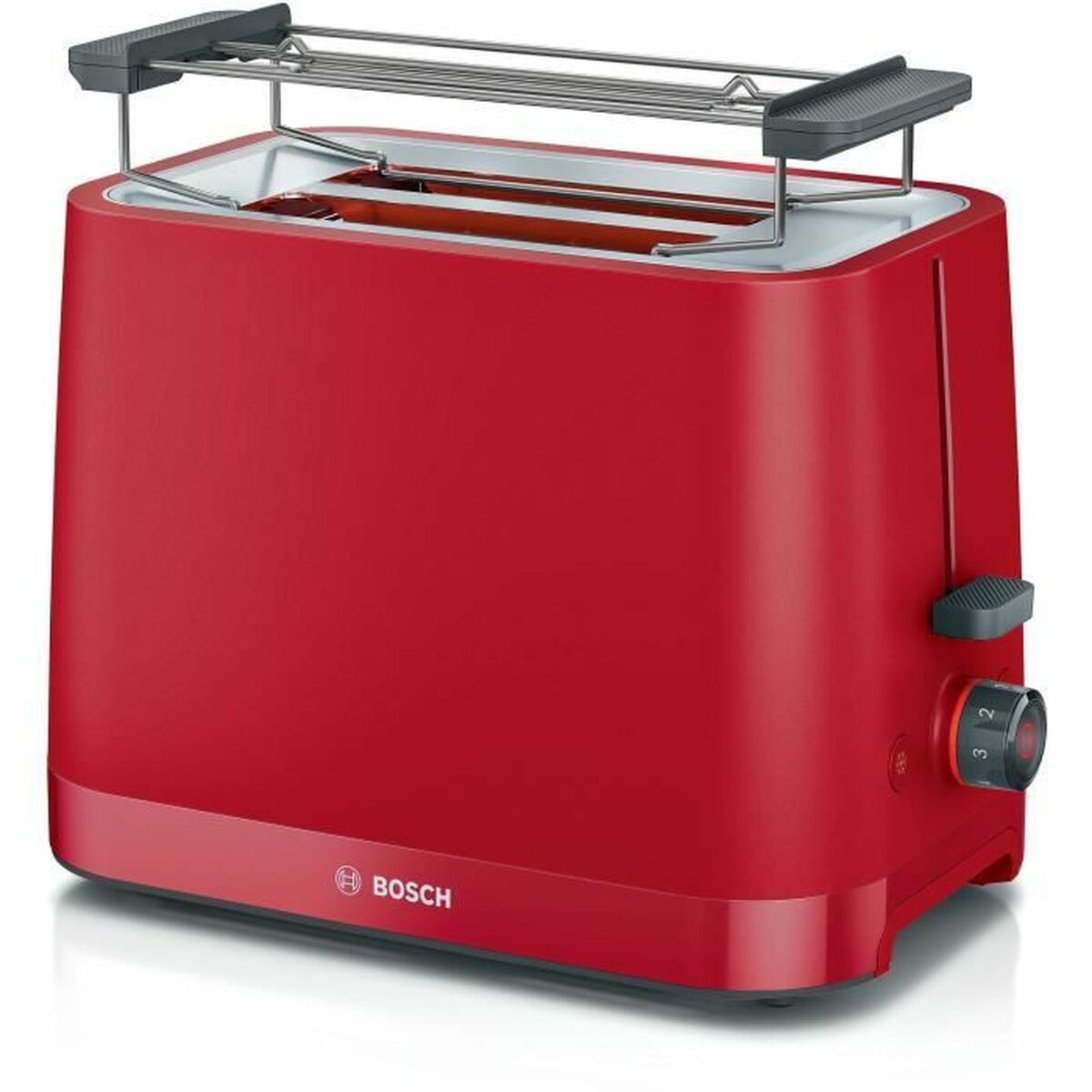 Bosch - Tostadora, MyMoment, 2 rebanadas, Calentador de Panecillos Plegable, HighLift, apagado automático, rojo, TAT3M124