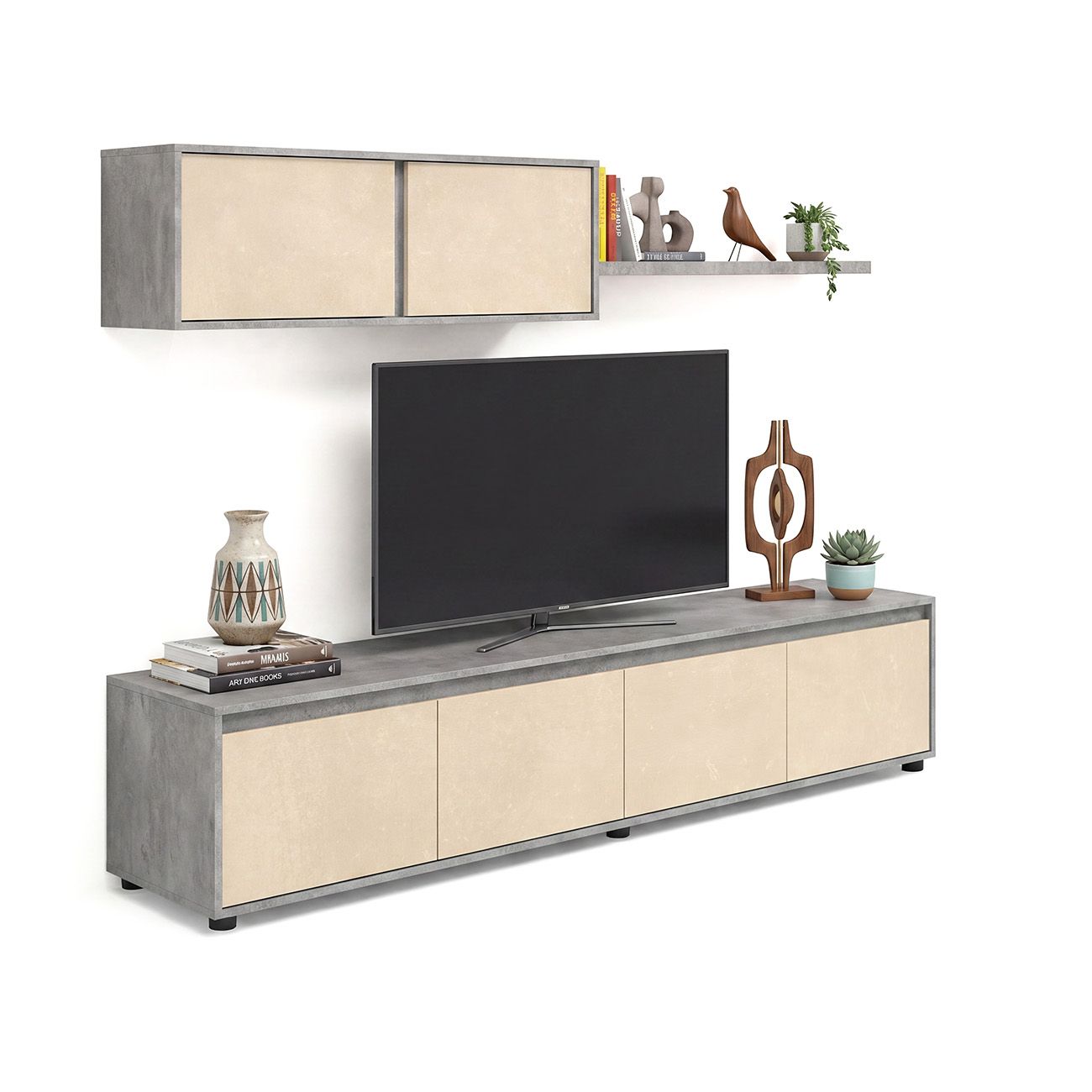 duehome - Salón con mueble de TV y estantería 200 cm Arlet