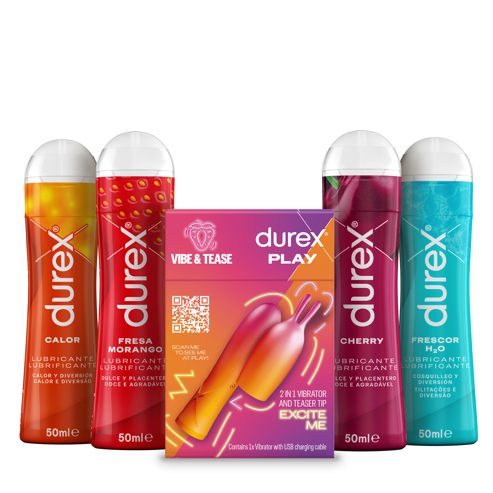 Durex Conejito Vibrador 2 en 1 VIBE & TEASE + Lubricantes Durex 50ml_ Calor_ Frescor. Fresa y Cherry
