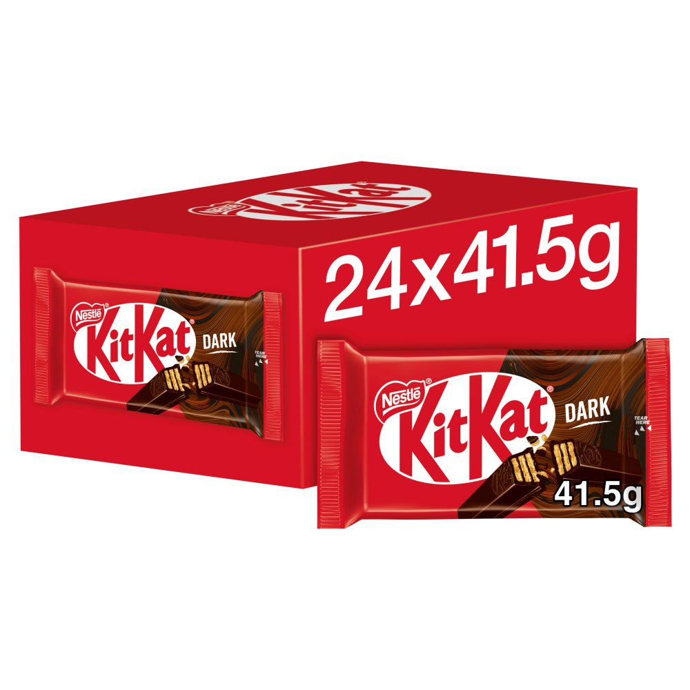 Kit kat Dark Chocolate Negro Barrita de Chocolate Nestlé - Caja con 24 unidades de 41,5gr cada una - El snack de chocolate ideal para tomarte un respiro en cualquier momento - 100% cacao de cultivo sostenible