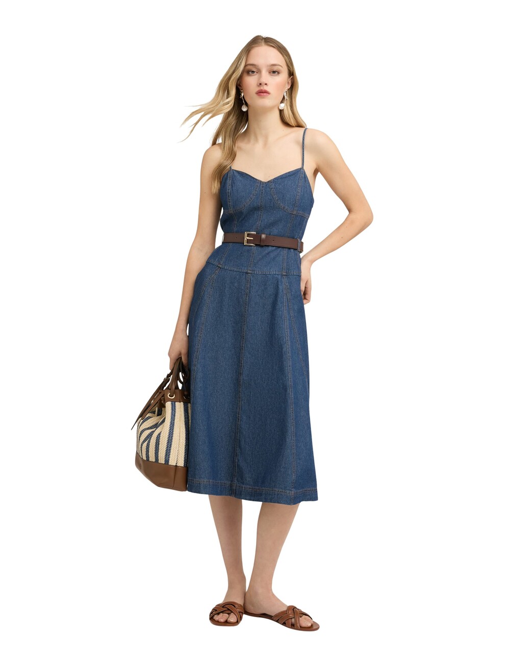 Motivi - Vestido midi en denim con escote corazón