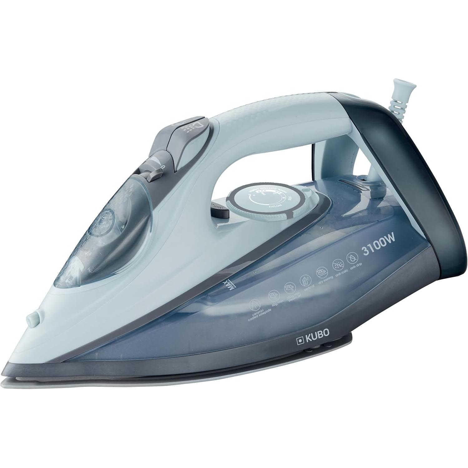 Kubo Plancha de ropa a vapor - Suela de Cerámica - Golpe de Vapor 140g - Función de Autolimpieza - Depósito de Agua 320 ml - Potencia 3100W -