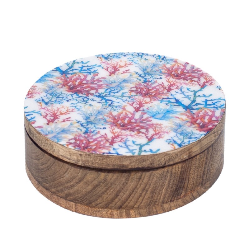 SIGNES GRIMALT Caja Redonda Coral de Madera | Mueble de Almacenamiento Original