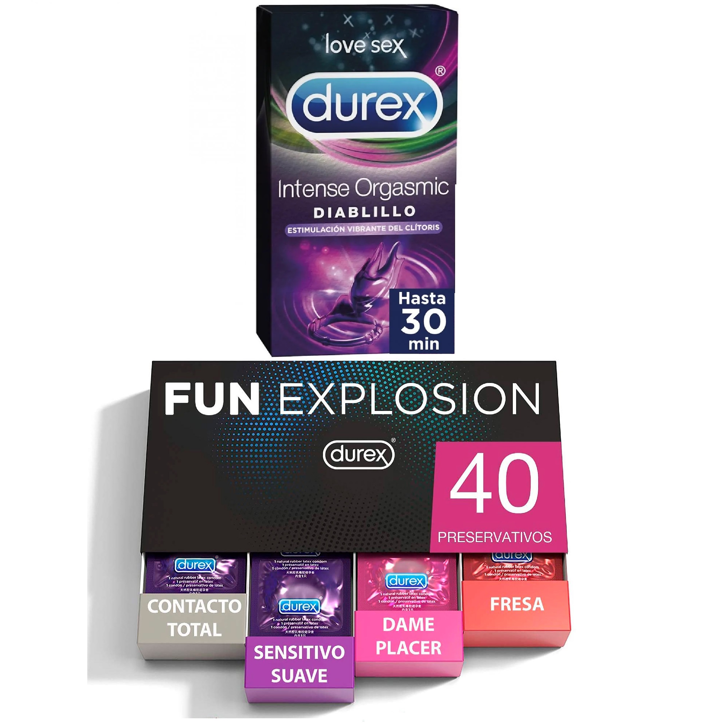 Durex - Lote Fun Explosion, Pack 40 Preservativos + Anillo Vibrador Intense  Orgasmic Vibrations Estimulador Clítoris | Miravia