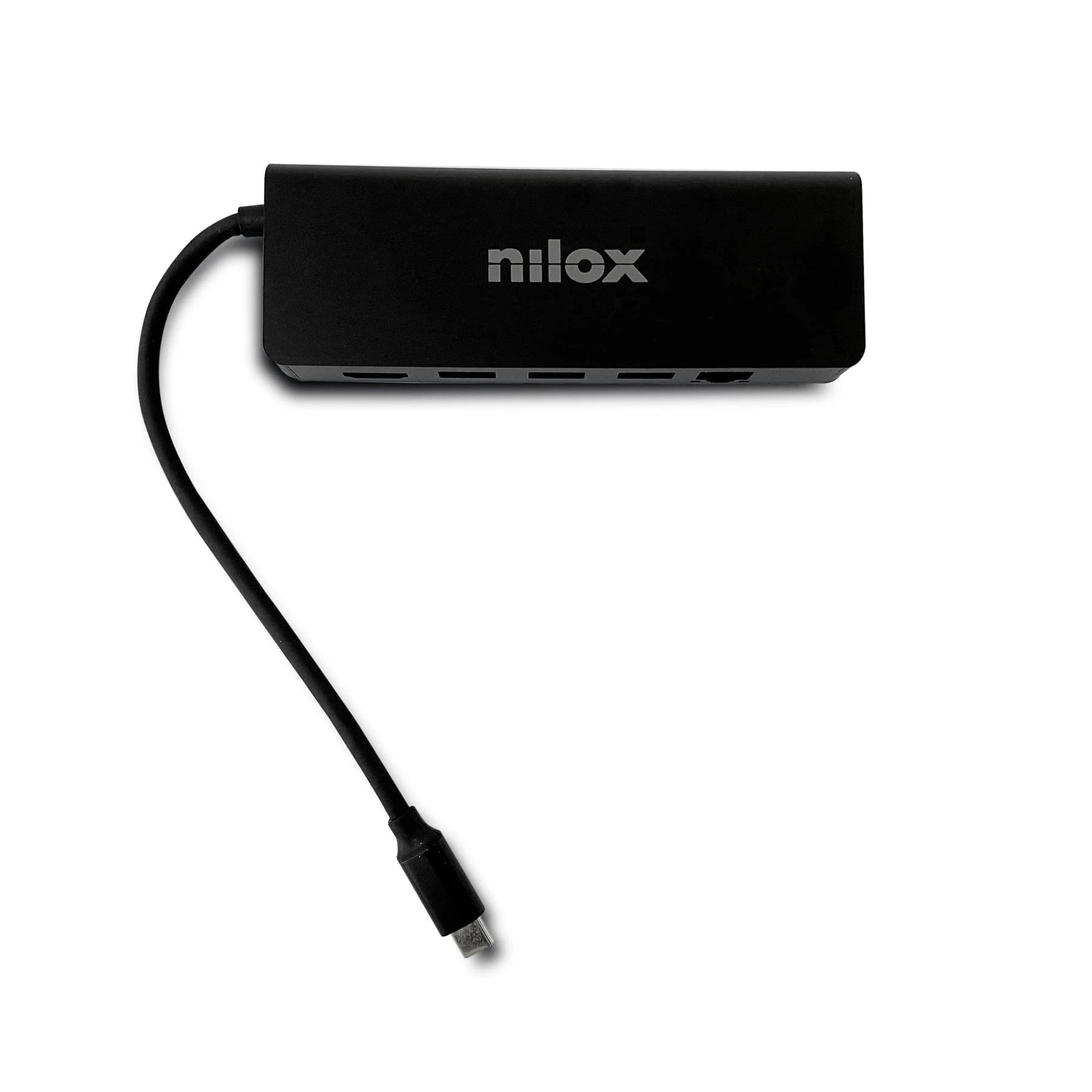HUB Switch puertos 3 x USB 3.0; 1 x USB Tipo?C (salida); 1 x HDMI 4K; 1 x RJ45; Lector SD; Lector MicroSD NILOX NXDSUSBC04
