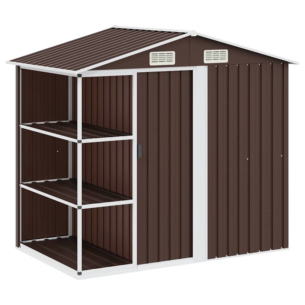 vidaXL Cobertizo de jardín con estantería hierro marrón 205x130x183 cm
