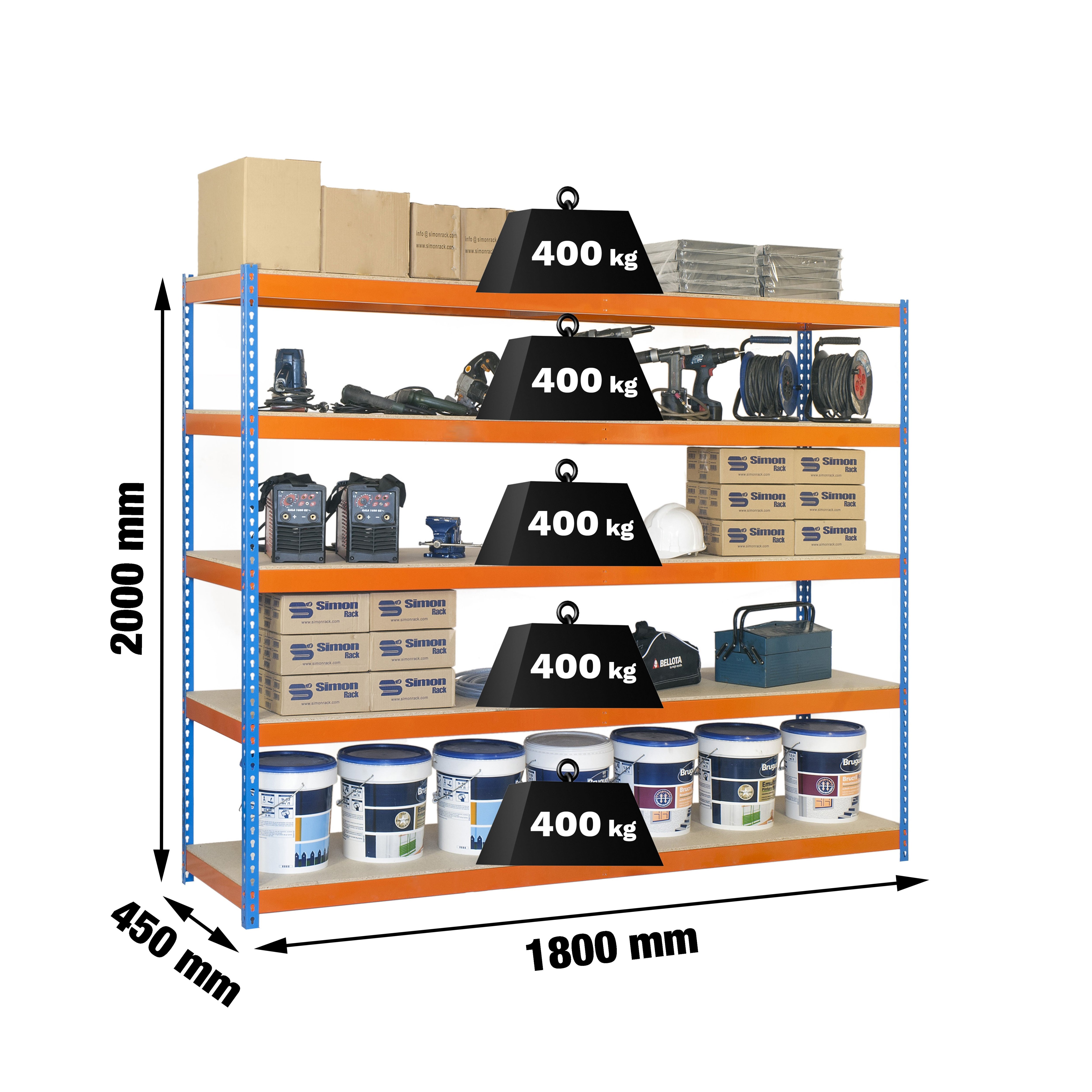 Estantería SIMONRACK Ecoforte 1804-5 chipboard azul/naranja/madera